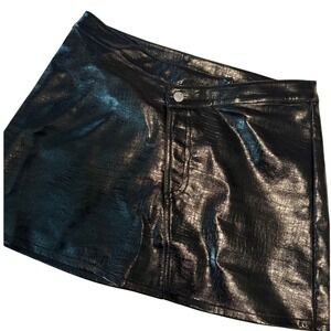 Torn by Ronny Kobo Black Croc Faux Leather Mini Skirt Size L Night Out